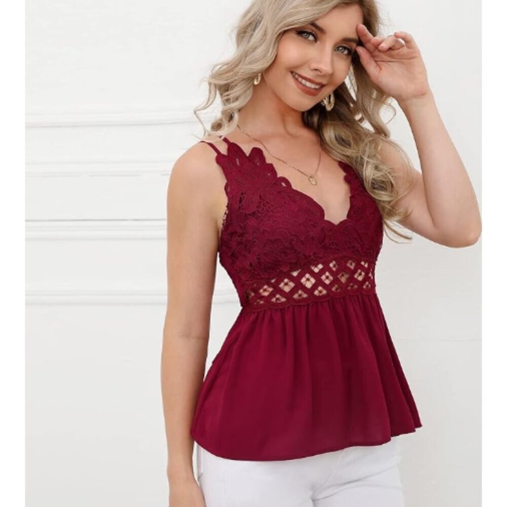 SHEIN Boho Scalloped‎ Lace Strappy Ruffle Top